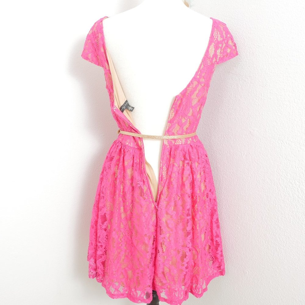 City Triangles Hot Pink Nude Lace Party Dress - Picture 14 of 14